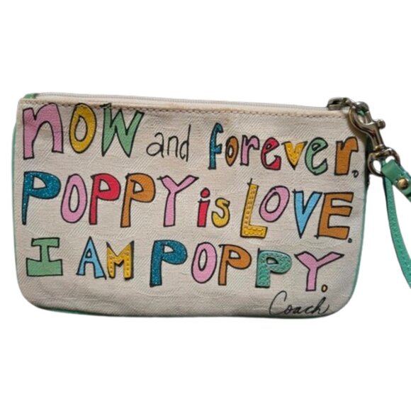 Coach Poppy Love Wristlet Women’s Rare with Teal Strap and Hangtag - Picture 1 of 7